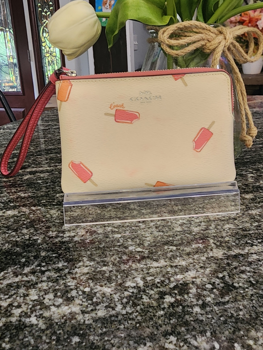 Coach Cream Wristlet with Pink Popsicle Print and Pink Strap-6×4